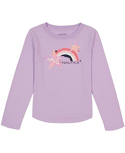 Nautica Girls' Long Sleeve Graphic T-Shirt, Flip Sequin and Glitter Embellishments2