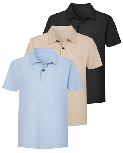 Opiniones y reviews de Camisetas y polos para Niño que Puedes Comprar On-line. 48 NebuKinex - Paquete de 3 camisetas polo para niños, de manga corta con cuello de secado rápido para niños, polo de golf, Seta, Medium