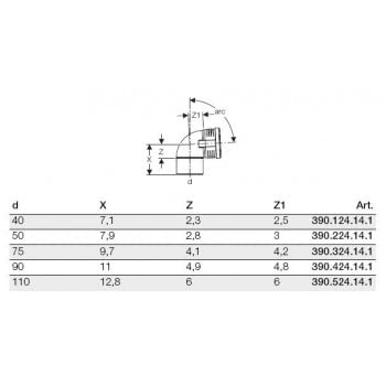 Geberit 390224141 Bogen Silent-PP mit Muffe, 87.5 Grad DN 50 