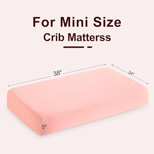 Image of NTBAY 2 Pack Muslin Cotton Mini Crib Sheets, Soft and Breathable Double Layer 24x38 Baby Crib Sheets for Mini Crib and Toddler Mattresses, Boys, Girls, Unisex, Coral Pink, 24x38 Inches