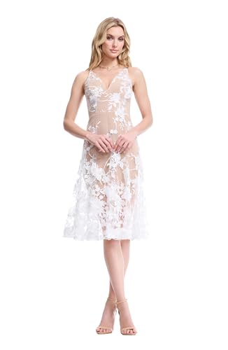Image of Dress The Population Womens Audrey Spaghetti Strap Midi A-line 3D Floral Dress