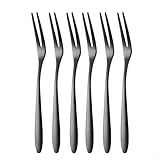 Eawfgtuw Juego de 6 tenedores de frutas de acero inoxidable de 13 cm para pasteles, postres, sushi, aperitivos, 304 resistentes al óxido para loncheras, color negro