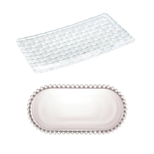 Image of Glassbunny Crystal Glass Flat Long Serving Tray and Platter, Clear Serving Plate for Dry Fruits Vegetable Decoration Food Sushi Snack Fruit Cake Dessert Dinnerware (9 Inch + 11 Inch)