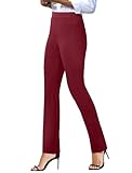 keriffe Women's Stretchy Yoga Dress Pants High Waisted Straight Leg Casual Work Business Office Slacks 4 Pockets Wine Red