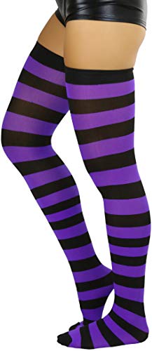 Image of ToBeInStyle Women's Vibrant Horizontal Wide Striped Thigh High Stockings