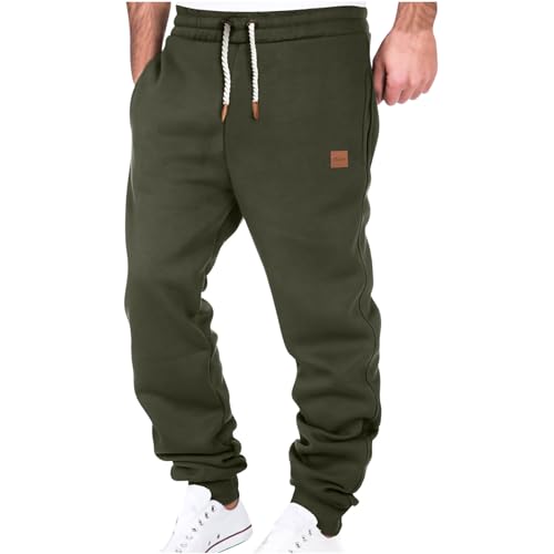 Men's Fashion Gym Joggers Sweatpants Elasticated Waist Fleece Tracksuit Bottoms Slim Fit Causal Running Workout Trousers with Cotton Material Long Pants (UK, Alpha, M, Regular, Regular, Army Green)