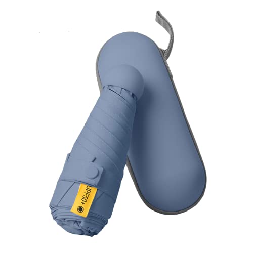 Esufeir Mini Travel Sun Umbrella For Purse With Case,Small Compact Uv Umbrella Protection Sun,Lightweight Portable Parasol Umbrella Windproof For Women Men Kids (Haze Blue-No Belt) #TOP5