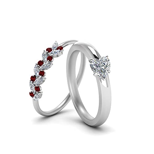 Image of Choose Your Gemstone Unique Diamond CZ Bridal Ring Set 925 Sterling Silver Heart Shape Wedding Ring Sets Matching Jewelry Wedding Jewelry Easy to Wear Gifts US Size 4 to 12