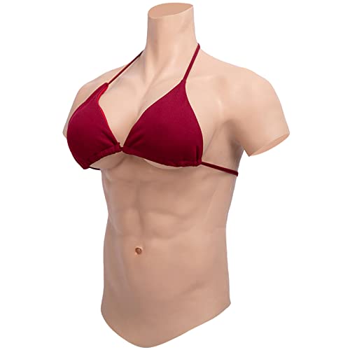 PROPFE Silicone Muscle Suits Cosplay Costume Breastplate False Body Bodysuit Half Body Simulation Skin Boobs for Crossdresser