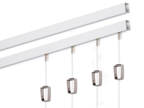 STAS Minirail Picture Hanging System Set - Covers 9.84 ft of Wall Space - Smallest Picture Rail & Art Hanging Gallery Kit for Art Display (White Rails, Includes 4 Hooks & Cords)