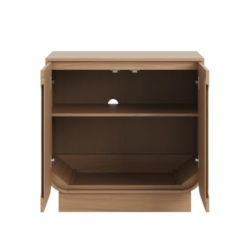 Image of Nathan James Joey Mid Century Modern Buffet Sideboard Storage Cabinet, Arched Accent Cabinet with Rounded Bottom Edges and Integrated Door Pull Cutouts, Raw Oak, Set of 4