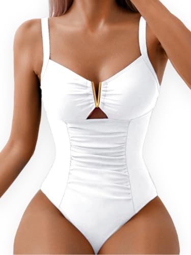 Kaei&Shi One Piece Swimsuit Women Tummy Control,Metal Piece V Wire Bathing Suit,Ruched Corset Cheeky Swimsuits Beach Pool