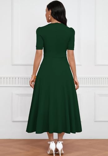 Image of MarryUP Women's Midi Dresses - V Neck Cocktail & Church Tea Dresses - Short Sleeve A-Line Swing Dress