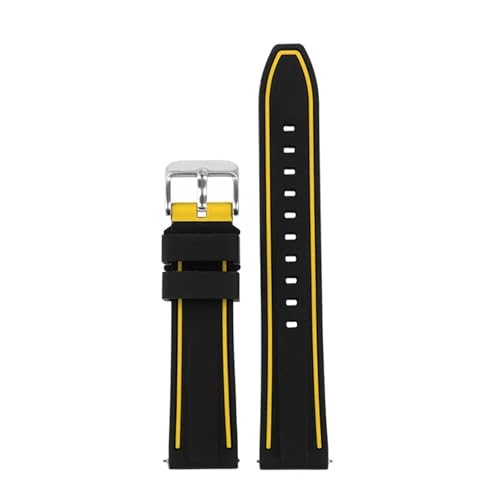 Silicone Sport Strap Compatible With Omega X Compatible With Swatch Moonswatch Quick Release Watch Band(Black yellow silver)