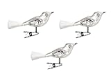 Christbaumschmuck Glas Vogel Set 3 Stück Silber mundgeblasen Lauscha