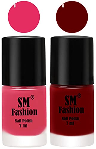 Image of Long Lasting Nail Polish | Nail Paint Combo 7 ml Each) - Set of 2 Dark Rose Pink-Dark Red