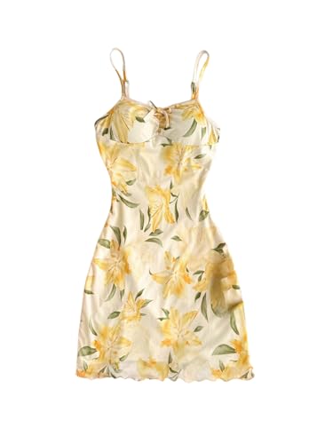 Floerns Girl's Floral Print Knot Front Sleeveless Mesh Stretchy Cam Mini Dresses