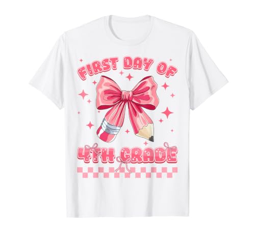 First Day of 4th Grade Coquette Back to School Girls Kids T-Shirt