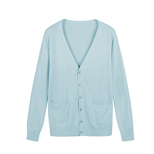 Image of Blostirno Women's Cardigan School Uniform Sweater Cardigans V-Neck Long Sleeve Button Down Knit with Pockets