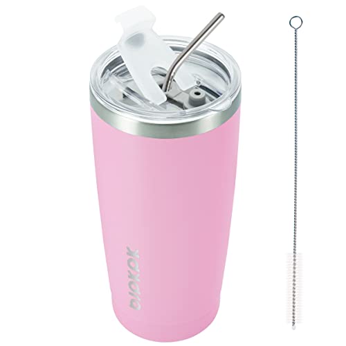 Image of BJPKPK 20oz Coffee Tumbler with Lid & Straw, Insulated Stainless Steel Mug | Double Wall Vacuum, Keeps Hot /Cold, BPA Free, Leak Proof, Iced Coffee Cup Fit Car Holder, Travel & Beach, Light Pink