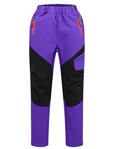 Kids Softshell Fleece Lined Pants Boys Water Repellent Windproof Trousers Girls Outdoor Winter Trousers