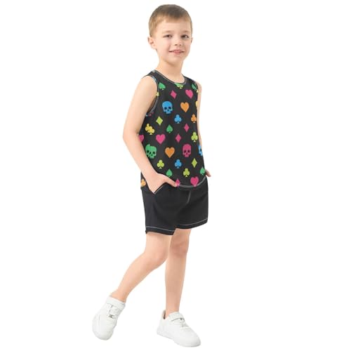 J JOYSAY Colorful Skull Poker Boys Tank Top Sleeveless Muscle Shirts Quick Dry Workout Sport Active Kids T-Shirts 3-15T4