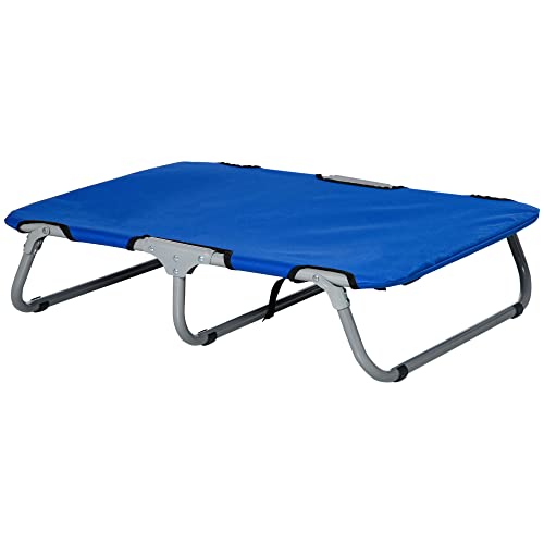 PawHut Lit surélevé pour Chien lit de Camp Animal Pliable intérieur extérieur Tissu Oxford 71 x 58 x 20 cm Bleu