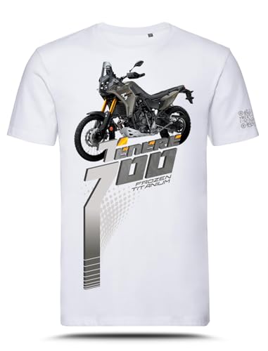 T-shirt avec graphique AZ Graphishop compatible avec Yamaha Ténéré 700 Frozen Titanium 2025 TS-FM-199, Blanc, L