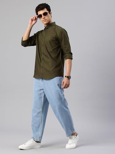 Image of Majestic Man Men's Solid Pure Cotton Casual Shirt - Slim Fit | Full Sleeves | Soft & Breathable Fabric