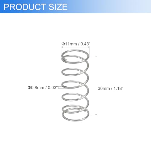 uxcell 6Pcs Compression Springs, 0.8mm Wire Diameter x 11mm OD x 30mm Length 304 Stainless Steel Extension Spring Ballpoint Pen Pressure Springs for Shop Home Repairs, Silver - Image 3