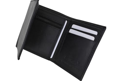 MARSHAL Premium 100% Genuine Leather Tri-fold Men's Wallet with Secure Hook and Loop Closure - Black #564 Wallet4