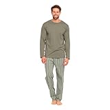 TRAMAS+ Pijama de Hombre Largo,100% Algodón, con Manga Larga y Pantalón Largo, Conjunto de Ropa para Dormir Entretiempo - XXL, Raya Albert Verde Cacería