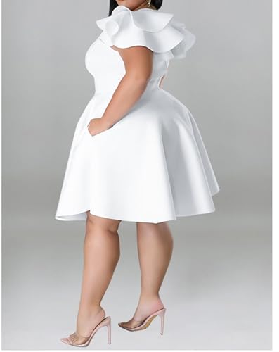 Image of IyMoo Women's Plus Size Cape Flutter Sleeve Stretchy A Line Swing Flared Skater Cocktail Party Dress with Pockets