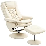 HOMCOM Swivel Recliner with Ottoman, PU Leather Reclining Chair with Ottoman, Upholstered Recliner and Footrest with Wrapped Base for Living Room, Bedroom and Home Office, Cream White