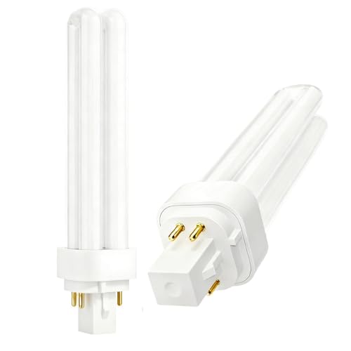 2PCS 4 Pin G24q-2 18W PLC CFL Compact Fluorescent Lamp Energy Saving Light Bulbs 2U 1500LM Double Tube Warm White 2700K Non-Dimmable AC 220-240V for Bathroom Bedroom Corridor Kitchen Office Hallway