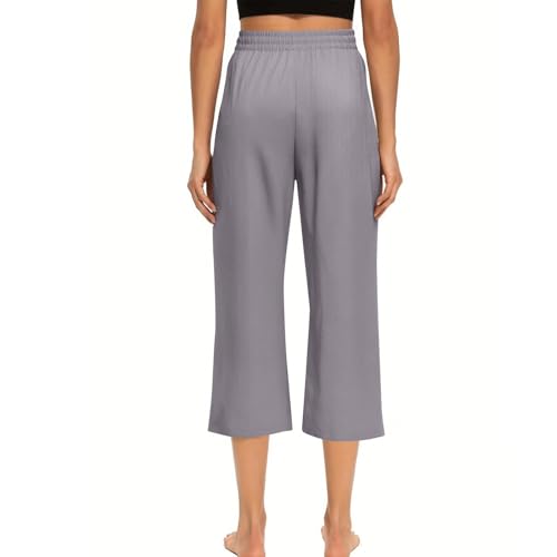 Capri Pants for Women Casual Summer High Waisted Wide Leg Linen Pants 2025 Cotton Comfy Loose Capris with Pockets4