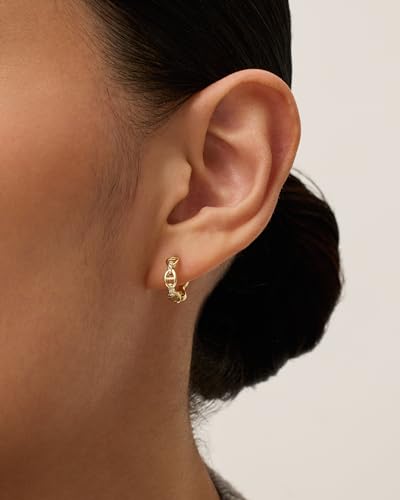 PAVOI 14K Gold Plated Sterling Silver Posts Cubic Zirconia Chained Huggie Earrings for Women | Small CZ Chain Hoops2