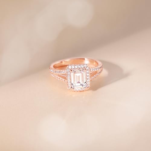 Mameloly 2CT Engagement Rings for Women Emerald Cut Cubic Zirconia Wedding Band Curved Halo Promise Rings for Her Size 4-112