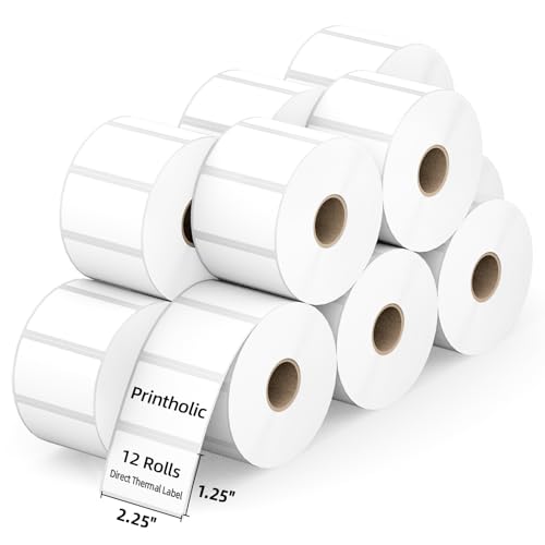 12 Rolls 2.25" x 1.25" Direct Thermal Labels, Perforated Barcode Address Stickers, Self-Adhesive Shipping Labels Compatible with Zebra, Rollo & Munbyn (1000 Labels/Roll)