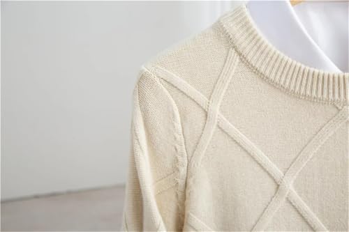 Men's Soft and Warm Loose Round Neck Pullover Thickened Solid Large Jacquard Diamond Knitted Sweater3