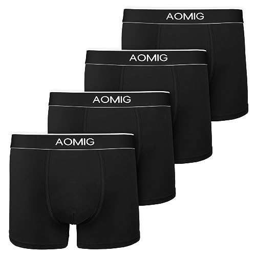 Aomig Boxershorts Herren, 4er Pack Schwarz Männer Unterwäsche Boxer Baumwolle，Male Boxershorts Hipster, Unterhosen Männer Atmungsaktive, Weiche Boxershorts(Gr. XXL)