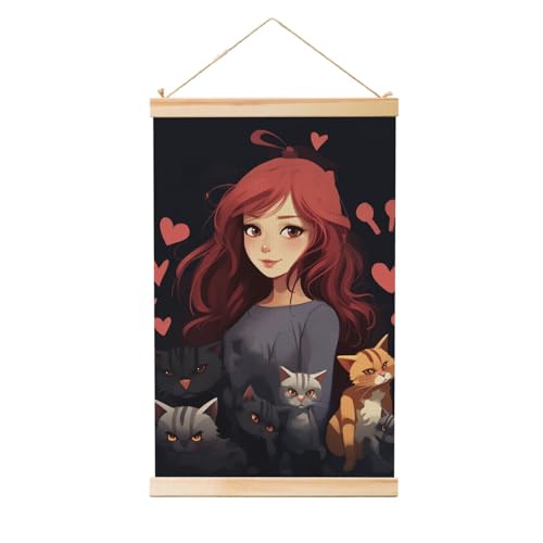 Poster chat bois « A girl who loves cats » vintage pour salon 50x75 cm