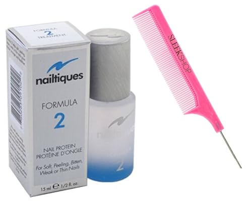 yper N????iltiqu???????? Formula 2 Nail Protein Treatment - Nail Strengthener for Soft, Peeling, Bitten, Weak/Thin Nails (w/SIeekshop Pink Comb) (FORMULA 2 (1/2 oz | 0.5 oz)), Clear