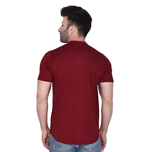 Image of Geum Men's Mandarin Collar Shirt with Graphic Print| Short Sleeve Cotton Blend Slim Fit Casual Shirt for Men