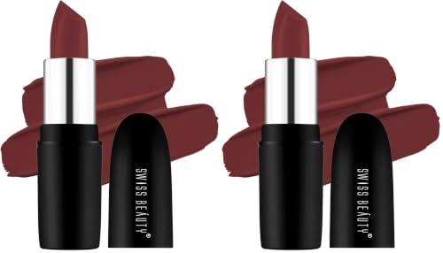 Image of Swiss Beauty Pure Matte Creamy Lipstick | Non-drying, Highly pigmented Lipstick | Shade- Cafe Mocha, 3.8gm| (Pack of 2)