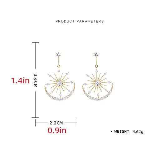 Shiny CZ Crescent Moon Star Dangle Earrings for Women Girls 925 Sterling Silver Post Pin White Gold Plated Cute Crystal Charms Drop Dangling Stud Delicate Statement Jewelry Gifts Birthday Christmas Wedding 6