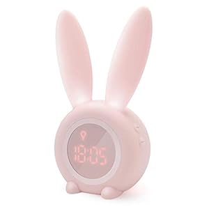 Homealexa Sveglia Bambini da Comodino con Temperatura LED con 2 Allarme, 6 suonerie, Luce Notturna, Funzione Snooze, Timer, Lampada Orologio da Tavolo Sveglia USB Ricaricare 12/24 Ore(Rosa)