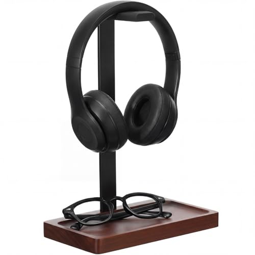 Premium Walnut Headphone Stand with Storage Base