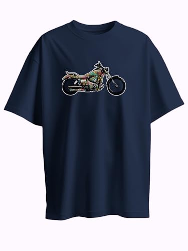 Image of T-Shirt for Men - 100% Cotton Ladakh Motorcycle Rider Half Sleeve Round Neck Graphic Print | Regular & Oversized Fit | 180 /220 GSM | S-5XL | Black, Navy Blue, Olive, Red, White