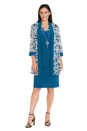 Image of R&M Richards Womens 2-Piece Black & White Jacket Dress Set W /Necklace
